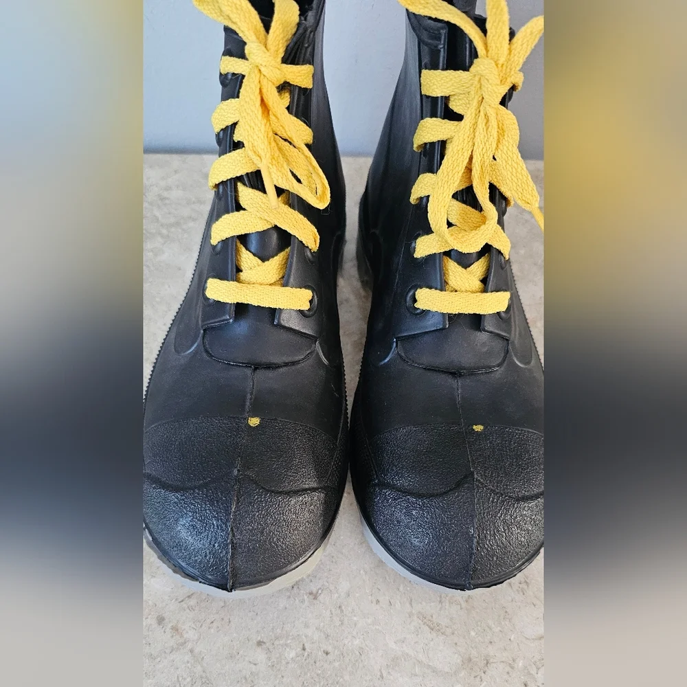 Bata Steel Shank Rubber Boots Mens Size 7 Black Yellow ANSI Z41 PT99 Military